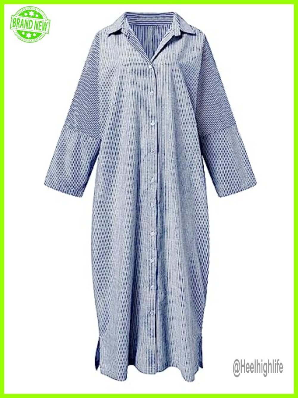 Long Sleeve Button Down Striped Cotton Maxi Shirt Dress - Picture 3 of 6